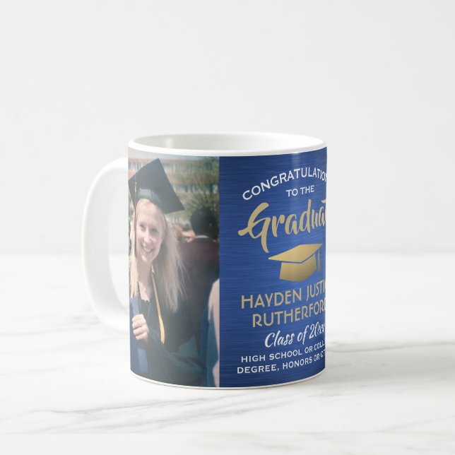 2 Photo Studenten Brushed Blue Guld och White Kaffemugg (Framsida vänster)