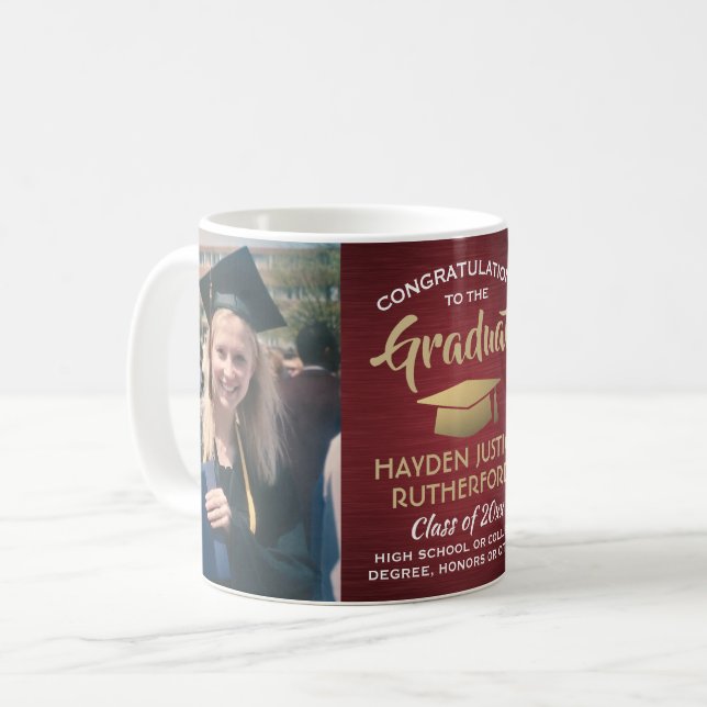 2 Photo Studenten Brushed Burgundy Red Guld White Kaffemugg (Framsida vänster)