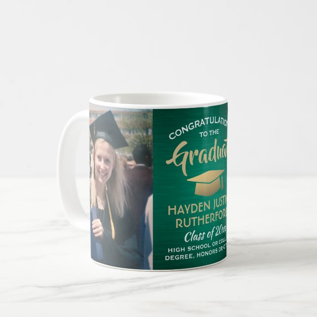 2 Photo Studenten Brushed Grönt Guld och White Kaffemugg (Framsida vänster)