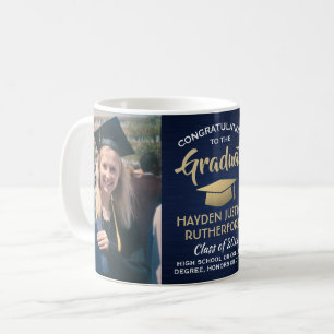 2 Photo Studenten Brushed Navy Blue Guld & White Kaffemugg