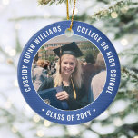 2 Photo Studenten Brushed Royal Blue and White Julgransprydnad Keramik<br><div class="desc">Minneshögtidlighålla student prestation med en elegant blå och vit anpassningsbar två foto runt studenten julprydnad. Bilder och all text är enkla att anpassa och kan vara olika framtill och bakåt. (IMAGE & TEXT DESIGN TIPS: 1) Lägg till blanksteg i början eller slutet om du vill justera skrivläget. 2) Om du...</div>