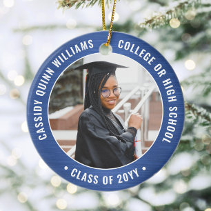 2 Photo Studenten Brushed Royal Blue and White Julgransprydnad Keramik