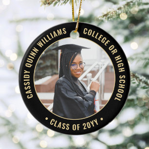 2 Photo Studenten Class Year & School Black Guld Julgransprydnad Keramik