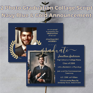 2 Photo Studenten Collage Script Blue & Guld Meddelande