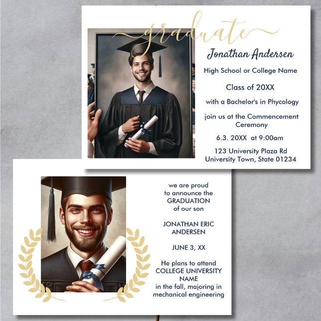 2 Photo Studenten Collage Script Navy Blue White Meddelande (Skapare uppladdad)