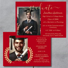 2 Photo Studenten Collage Script Red & Guld Meddelande