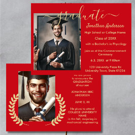 2 Photo Studenten Collage Script Red & Guld Meddelande