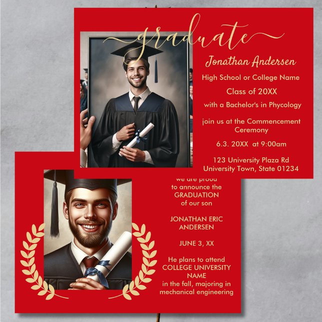 2 Photo Studenten Collage Script Red & Guld Meddelande (Skapare uppladdad)