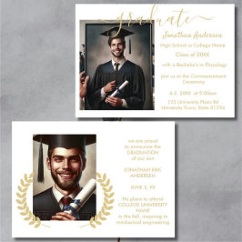 2 Photo Studenten Collage Script White & Guld Meddelande