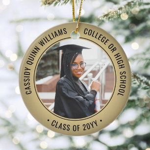 2 Photo Studenten Elegant Black & Guld Faux Foil Julgransprydnad Keramik