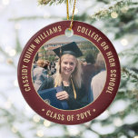 2 Photo Studenten Elegant Brushed Burgundy & Guld Julgransprydnad Keramik<br><div class="desc">Minneshögtidlighålla student prestation med en elegant burgundi och guld anpassningsbar två foto runt studenten julprydnad. Bilder och all text är enkla att anpassa och kan vara olika framtill och bakåt. (IMAGE & TEXT DESIGN TIPS: 1) Lägg till blanksteg i början eller slutet om du vill justera skrivläget. 2) Om du...</div>
