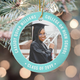 2 Photo Studenten Elegant Brushed Teal Blue White Julgransprydnad Keramik