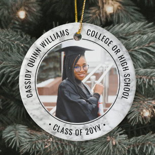 2 Photo Studenten Elegant Faux Marble Black White Julgransprydnad Keramik