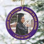 2 Photo Studenten Elegant Lila Guld Gult Julgransprydnad Keramik<br><div class="desc">Minneshögtidlighålla student prestation med en elegant lila och guld gult anpassningsbar två foto runt studenten julprydnad. Bilder och all text är enkla att anpassa och kan vara olika framtill och bakåt.(IMAGE & TEXT DESIGN TIPS: 1) Om du vill justera ordningspositionen lägger du till blanksteg i början eller slutet. 2) Om...</div>