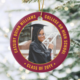 2 Photo Studenten Elegant Maroon Red Guld Gult Julgransprydnad Keramik