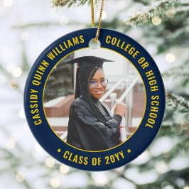 2 Photo Studenten Elegant Navy Blue Guld Gult Julgransprydnad Keramik