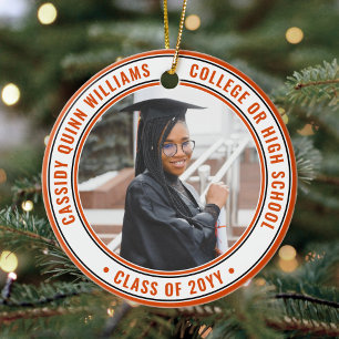 2 Photo Studenten Elegant Orange Black and White Julgransprydnad Keramik