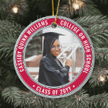 2 Photo Studenten Elegant Red Grått Black & White Julgransprydnad Keramik<br><div class="desc">Minneshögtidlighålla student landvinning med elegantens scarlet rött och grått anpassningsbar två foto runt studenten julprydnad. Bilder och all text är enkla att anpassa och kan vara olika framtill och bakåt. (IMAGE & TEXT DESIGN TIPS: 1) Lägg till blanksteg i början eller slutet om du vill justera skrivläget. 2) Om du...</div>
