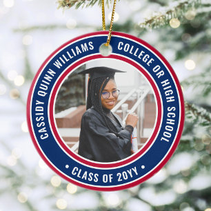 2 Photo Studenten Elegant Red White och Blue Julgransprydnad Keramik