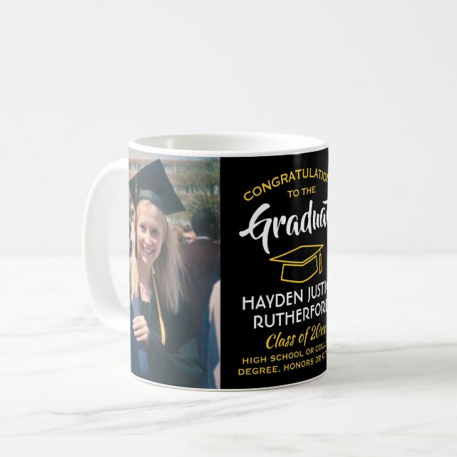 2 Photo Studenten Gratulerar Black Guld Gult Kaffemugg (Framsida vänster)