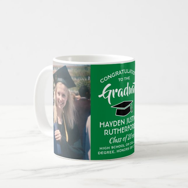 2 Photo Studenten Gratulerar Grönt vit och svart Kaffemugg (Framsida vänster)