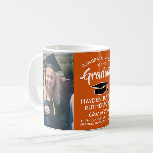 2 Photo Studenten Gratulerar Orange Black and Whit Kaffemugg (Framsida vänster)
