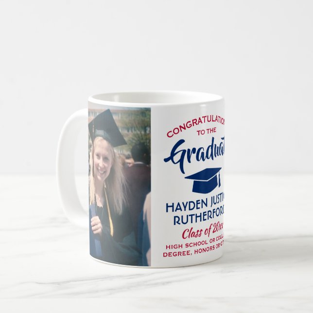 2 Photo Studenten Gratulerar Red White och Blue Kaffemugg (Framsida vänster)