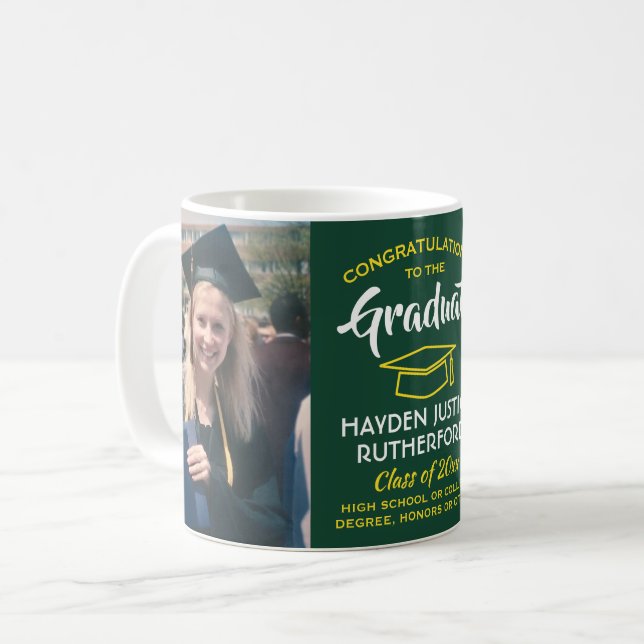 2 Photo Studenten Gratulerara Grönt Guld Gult Kaffemugg (Framsida vänster)