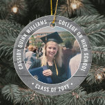 2 Photo Studenten Rustic Farmhouse Grått Faux Wood Julgransprydnad Keramik<br><div class="desc">Minneshögtidlighålla student prestation med en elegant faux grått wood och vit anpassningsbar två foto runt studenten julprydnad. Bilder och all text är enkla att anpassa och kan vara olika framtill och bakåt. (IMAGE & TEXT DESIGN TIPS: 1) Lägg till blanksteg i början eller slutet om du vill justera skrivläget. 2)...</div>
