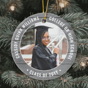 2 Photo Studenten Rustic Farmhouse Grått Faux Wood Julgransprydnad Keramik