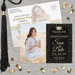2 Photo Studenten Spara datum, svart och Guld Meddelande Vykort