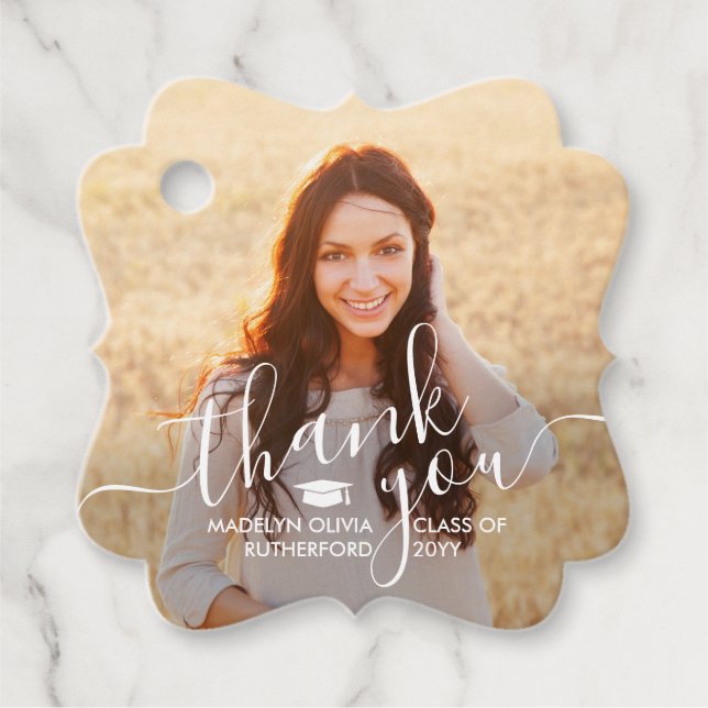 2 Photo Studenten Tack White-skript Finare Gåvor Etiketter (Framsida)