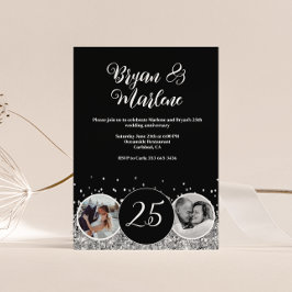 2 Photo then och nu Silver Bröllop-årsdagen Inbjudningar