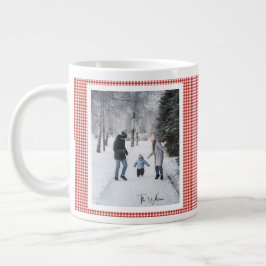 2 Photo Trendy Red Plaid Rustic Christmas Gift Jumbo Mugg