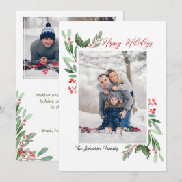 2 PHOTO Watercolor Mistletoe Holly Berry jul Julkort