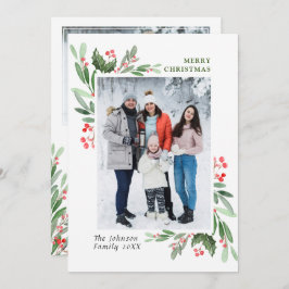 2 PHOTO Watercolor Mistletoe Holly Berry jul Julkort