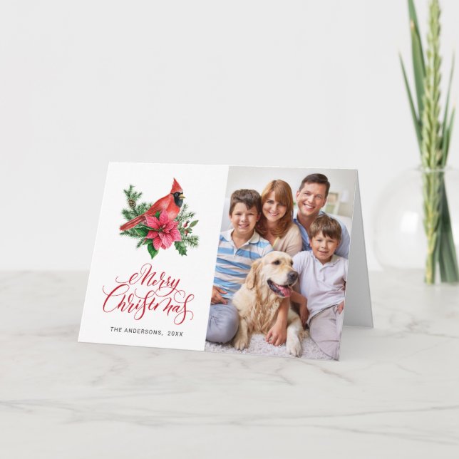 2 PHOTO Watercolor Red Kardinal jul Hälsning Helgkort (Framsida)