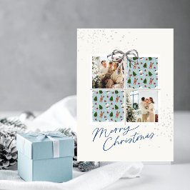 2-Photo X-mas Present Card Rudolph Firs Silver Bow Inbjudningar