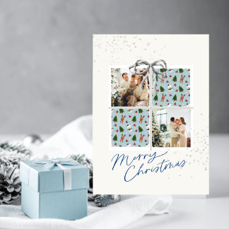2-Photo X-mas Present Card Rudolph Firs Silver Bow Inbjudningar