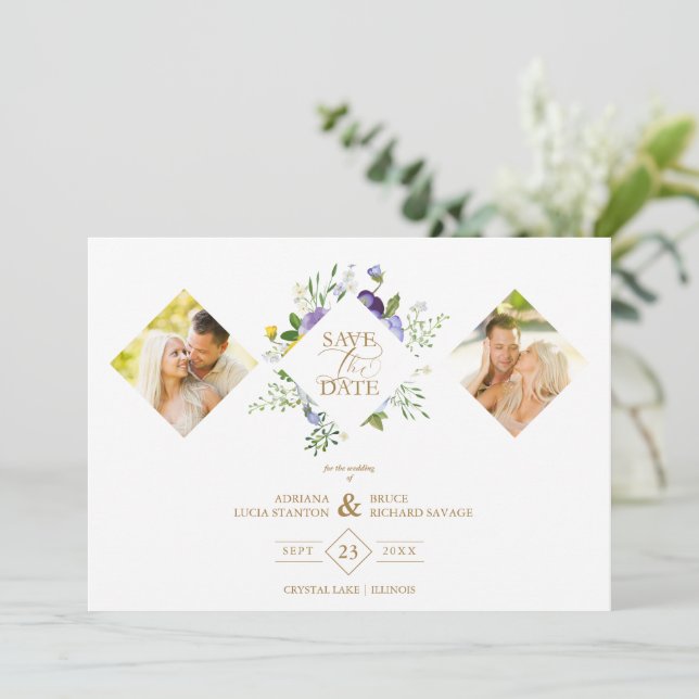 2 Photos Chic Romantic Lilac Shades Floral Bouquet Spara Datumet (Stående Fram)