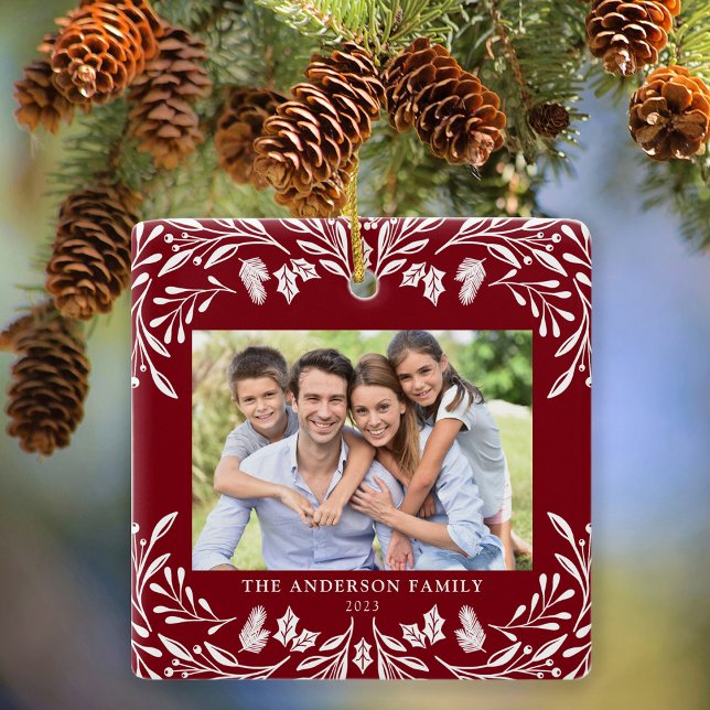 2 Photos Family Winter Greenery Red jul Julgransprydnad Keramik (Skapare uppladdad)