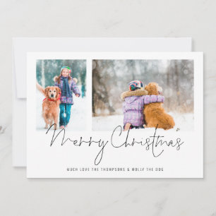 2 Photos Script Family och Hund God jul Julkort