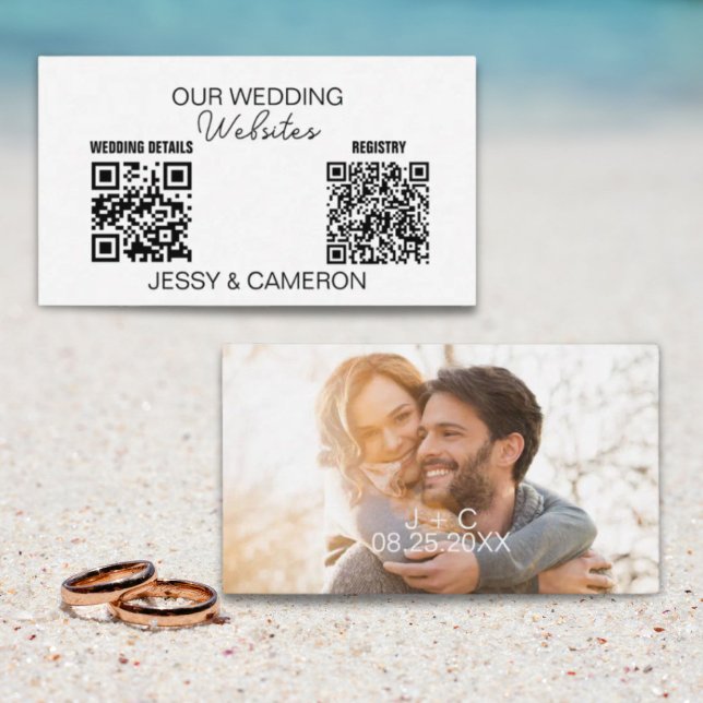 2 QR Codes Bröllop Webbplats Bröllop Registry Phot Tilläggskort (2 QR Codes Wedding Website Wedding Registry Photo Enclosure Card)