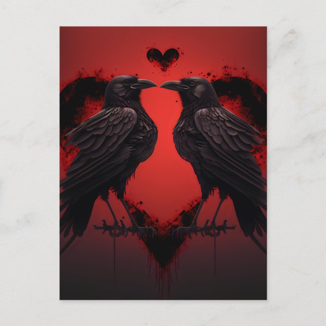 2 Raven och Gothic Heart Vykort (Framsida)