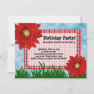 2 Red Gerbera Daisy Födelsedagsfest inbjudan