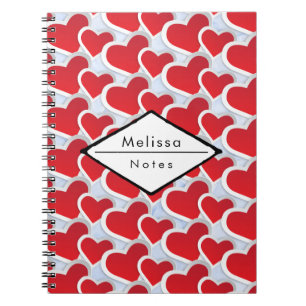 2 Red Hearts Upprepande Mönster Cute Anteckningsbok Med Spiral