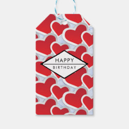 2 Red Hearts Upprepande Mönster Cute Birthday Presentetikett