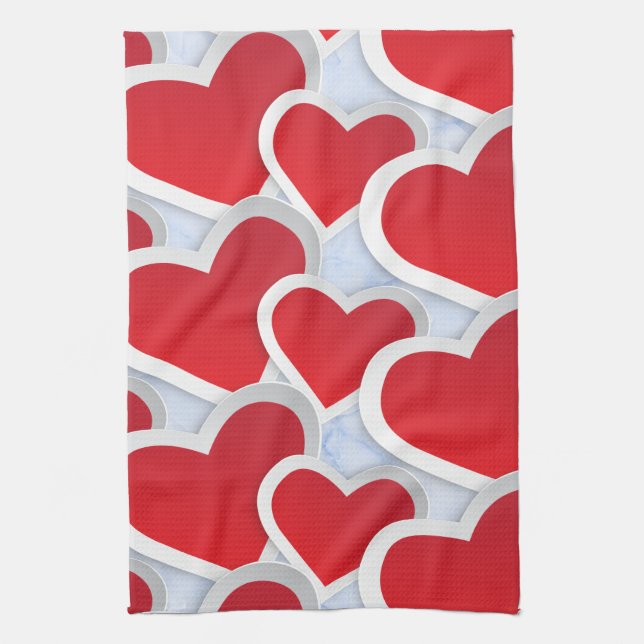 2 Red Hearts Upprepande Mönster Cute Kökshandduk (Vertikal)