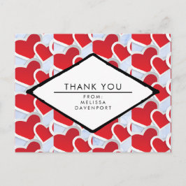 2 Red Hearts Upprepande Mönster Cute Tack Vykort