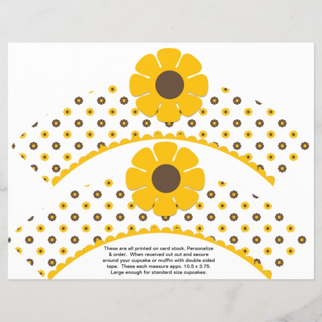 2 Retro Flower Birthday Anpassningsbar Cupkaka Wra Reklamblad (Framsidan)